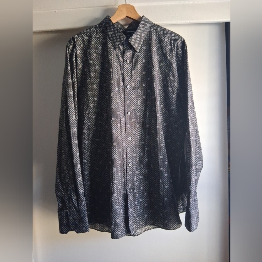 Murano Slim Fit Black & White Abstract Pattern Dress Shirt XL